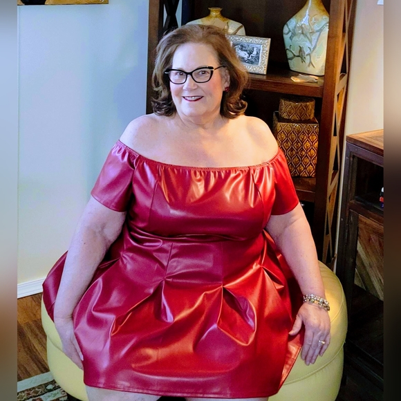 NEW NWOT CurvySense Plus Size Blair Red Fauxe Leather Dress - Picture 3 of 7